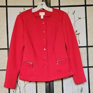 Chico's Red Fitted Blazer with Textured Fabric
